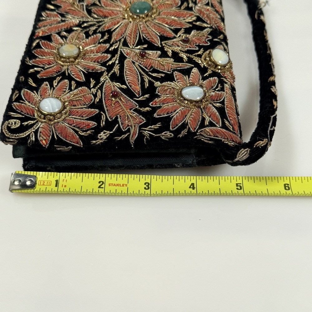 Vintage Evening Handbag Floral Embroidered & Gemstones Clutch Purse FLAW - Picture 16 of 16